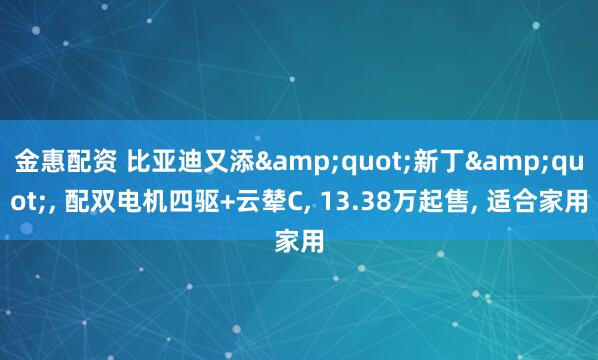 金惠配资 比亚迪又添"新丁", 配双电机四驱+云辇C, 13.38万起售, 适合家用